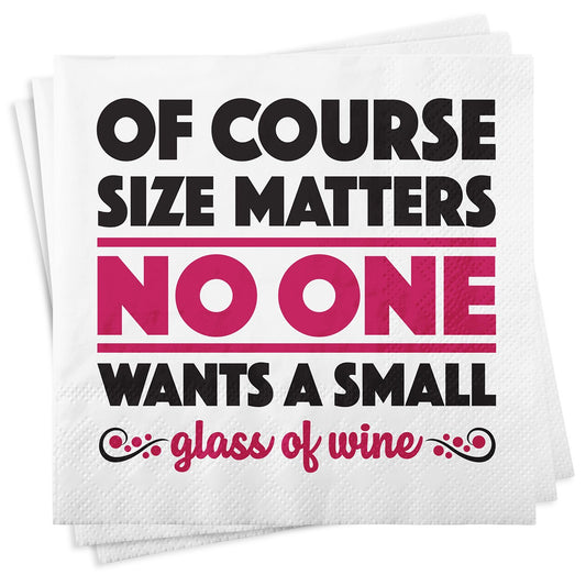 Chris's Stuff Wine Beverage Paper Napkins, Set of 25, Size Matters