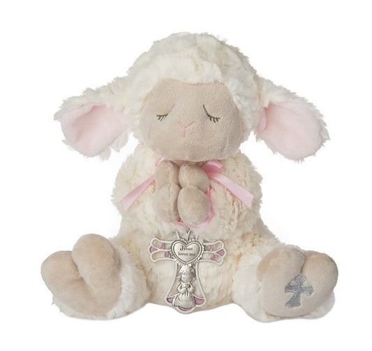 Ganz Serenity Lamb With Cross Christening or Baptism Gift (Pink (Girl))