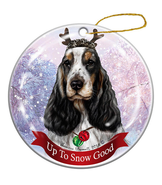 Holiday Pet English Cocker Tricolor Reindeer Dog Porcelain Christmas Ornament