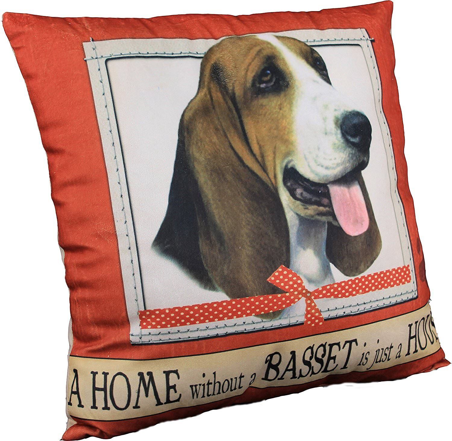 E&S Pets Large Dog Design Throw Pillow 16 x 16 inches - Basset Hound