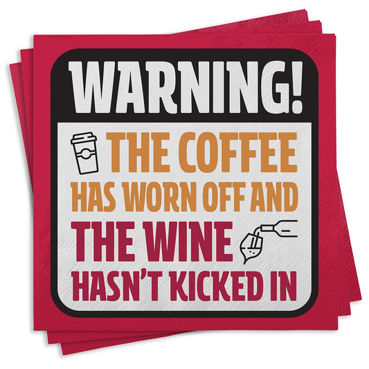 Chris's Stuff Cocktail Wine Paper Napkins, Set of 25, WARNING! Coffee & Wine