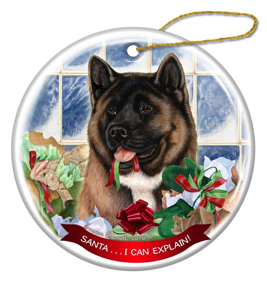 Red and Black Akita Dog Porcelain Ornament Pet Gift 'Santa I Can Explain!'