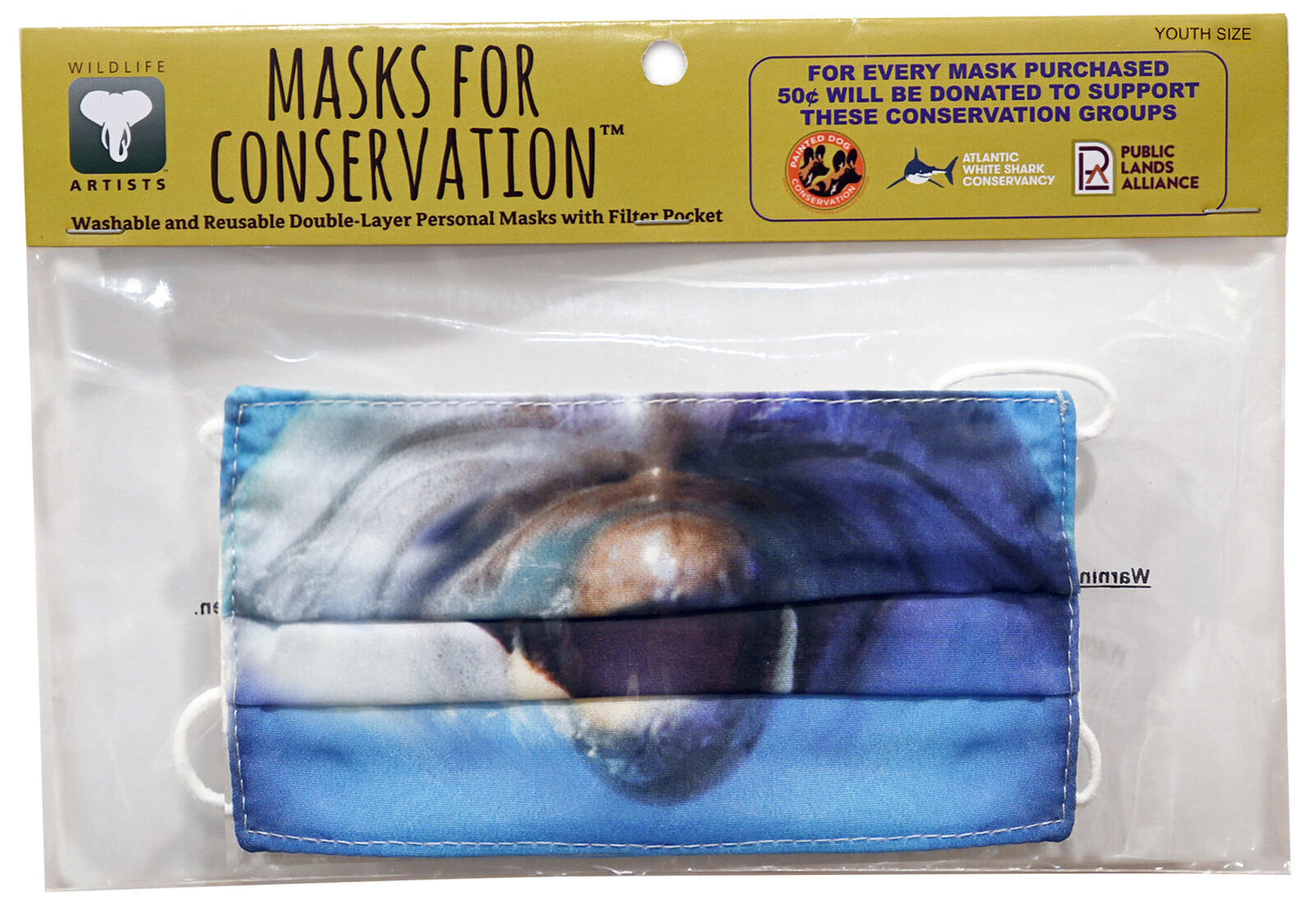 Wildlife Artists Fun Youth Animal Face Masks, Washable, Reusable - Dolphin