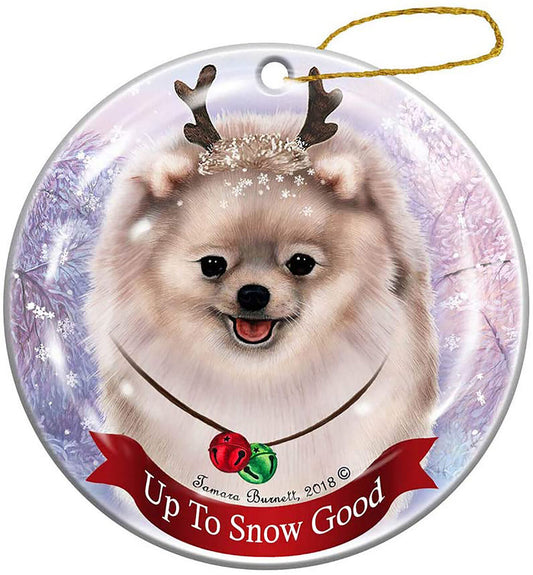 Holiday Pet Gifts Silver Pomeranian Dog Porcelain Christmas Ornament