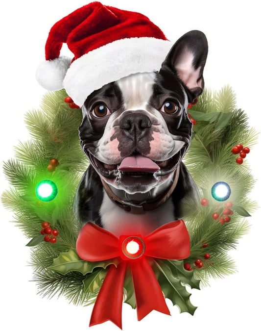 Spoontiques French Bulldog Ornament - Wooden Decorations with LED Lights - 4"x5"