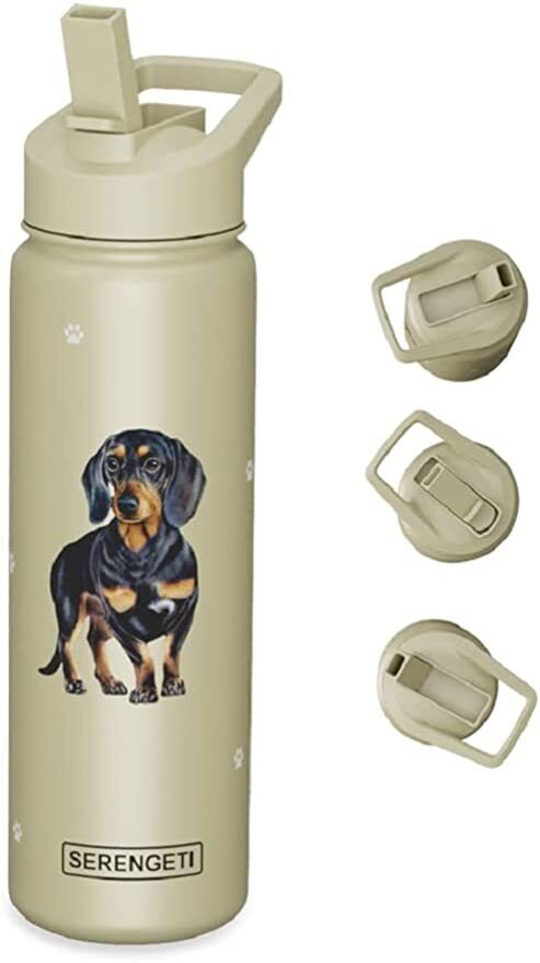 E&S Pets Stainless Steel Water Bottle 24 Oz., Spill Proof (Black Dachshund)