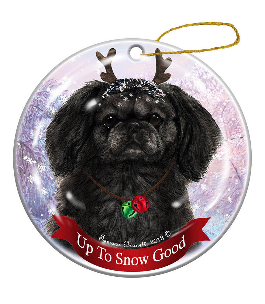 Holiday Pet Gifts Pekingese Black Dog Porcelain Christmas Ornament