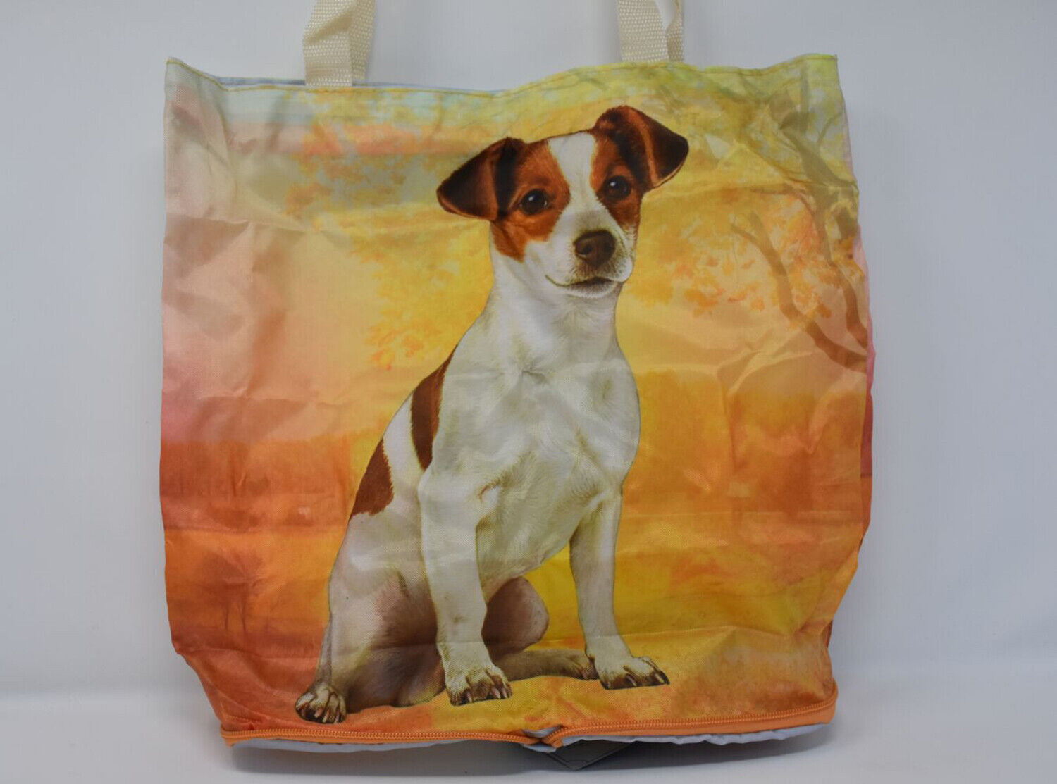 Jack Russell Foldable Tote Bag - Durable, Waterproof - Zippered Market Tote
