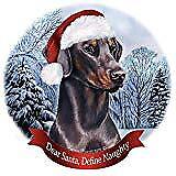 Holiday Pet Gifts Doberman Blue Uncropped Dog Santa Hat Porcelain Ornament
