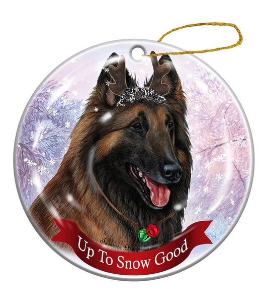 Holiday Pet Belgian Tervuren Mahogany Reindeer Dog Porcelain Christmas Ornament