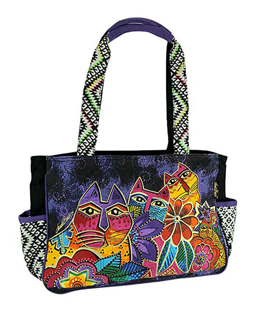 Laurel Burch Medium Tote 14.5"x4"x10"- Whiskered Cats