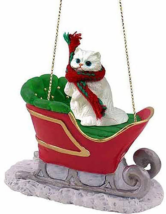 Conversation Concepts White Persian Cat Sleigh Holiday Ornament