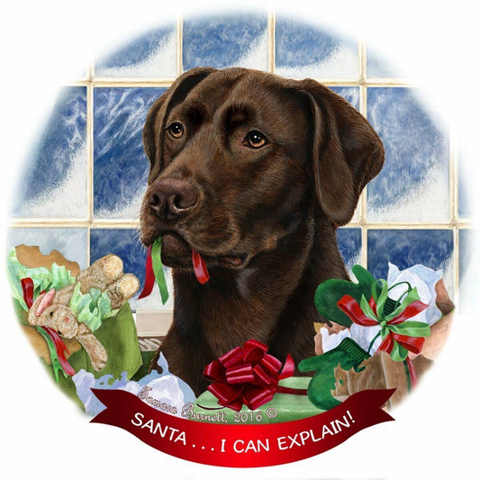 Chocolate Labrador Lab Dog Porcelain Ornament Pet Gift 'Santa.. I Can Explain!'