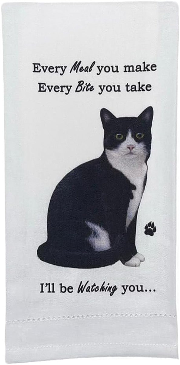 E&S Pets 712-3 Black And White Cat Kitchen Towel, Off-white