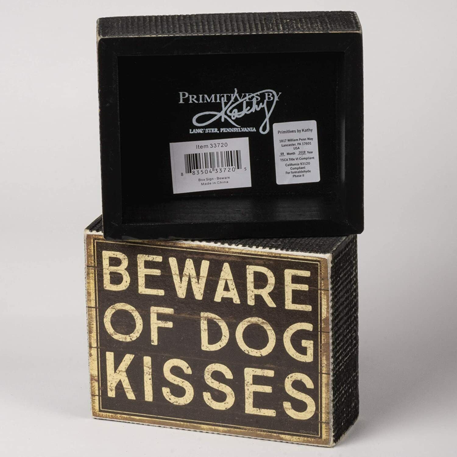 Primitives by Kathy Distressed Box Sign, Beware of Dog Kisses