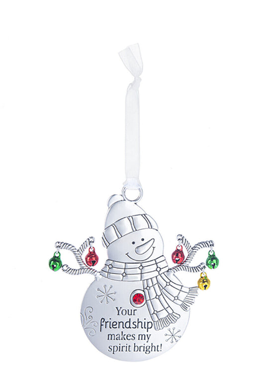 Ganz Snowman with Bells Ornament - Your friendship makes my spirit bright!