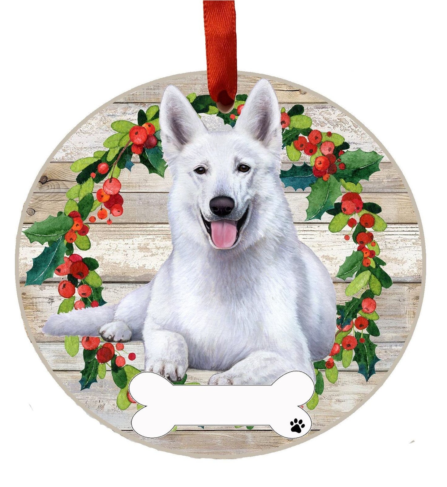 White  German Shepherd - E&S Pets - DIY Personalizable, Ceramic Round Ornament