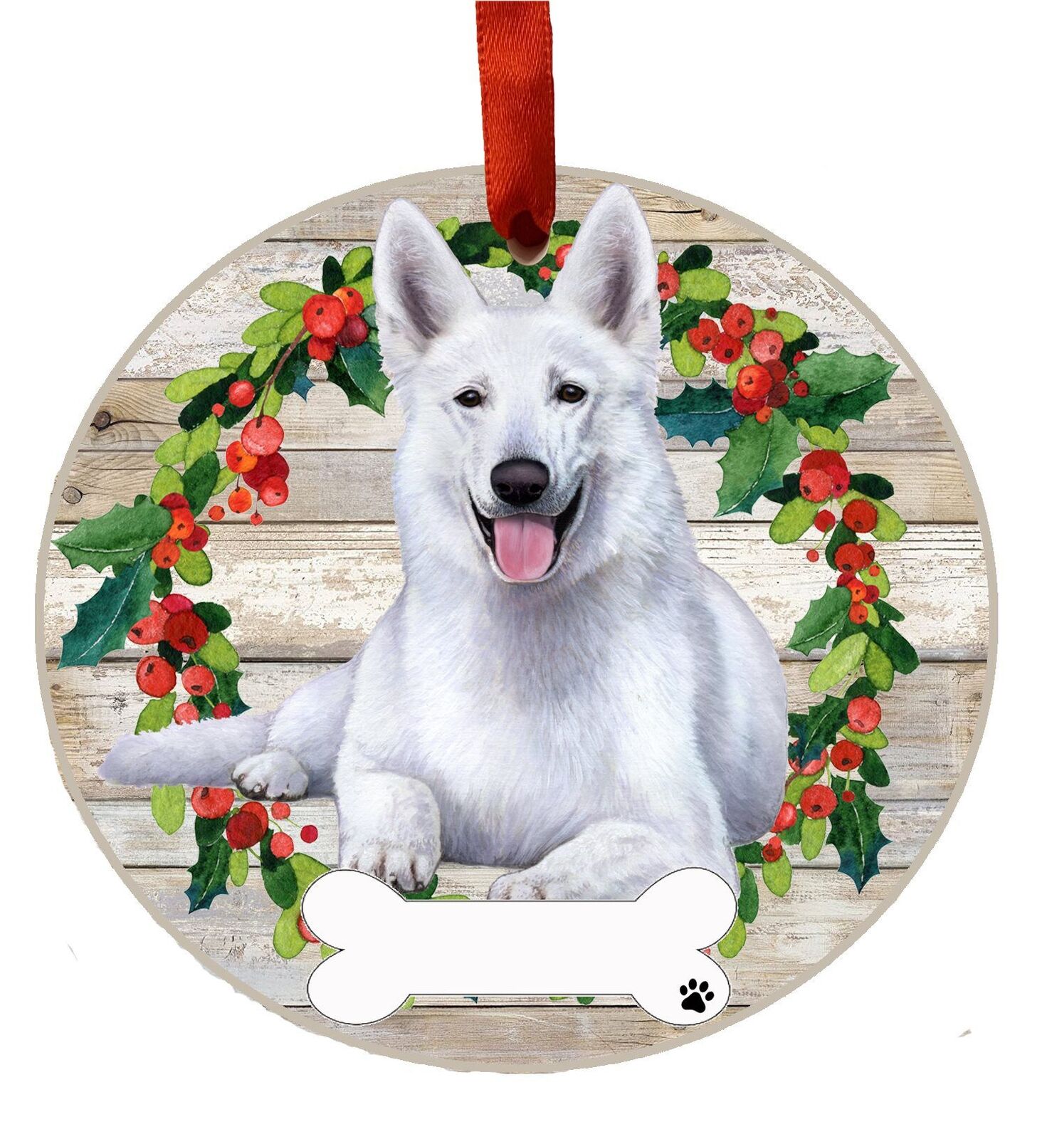 White  German Shepherd - E&S Pets - DIY Personalizable, Ceramic Round Ornament