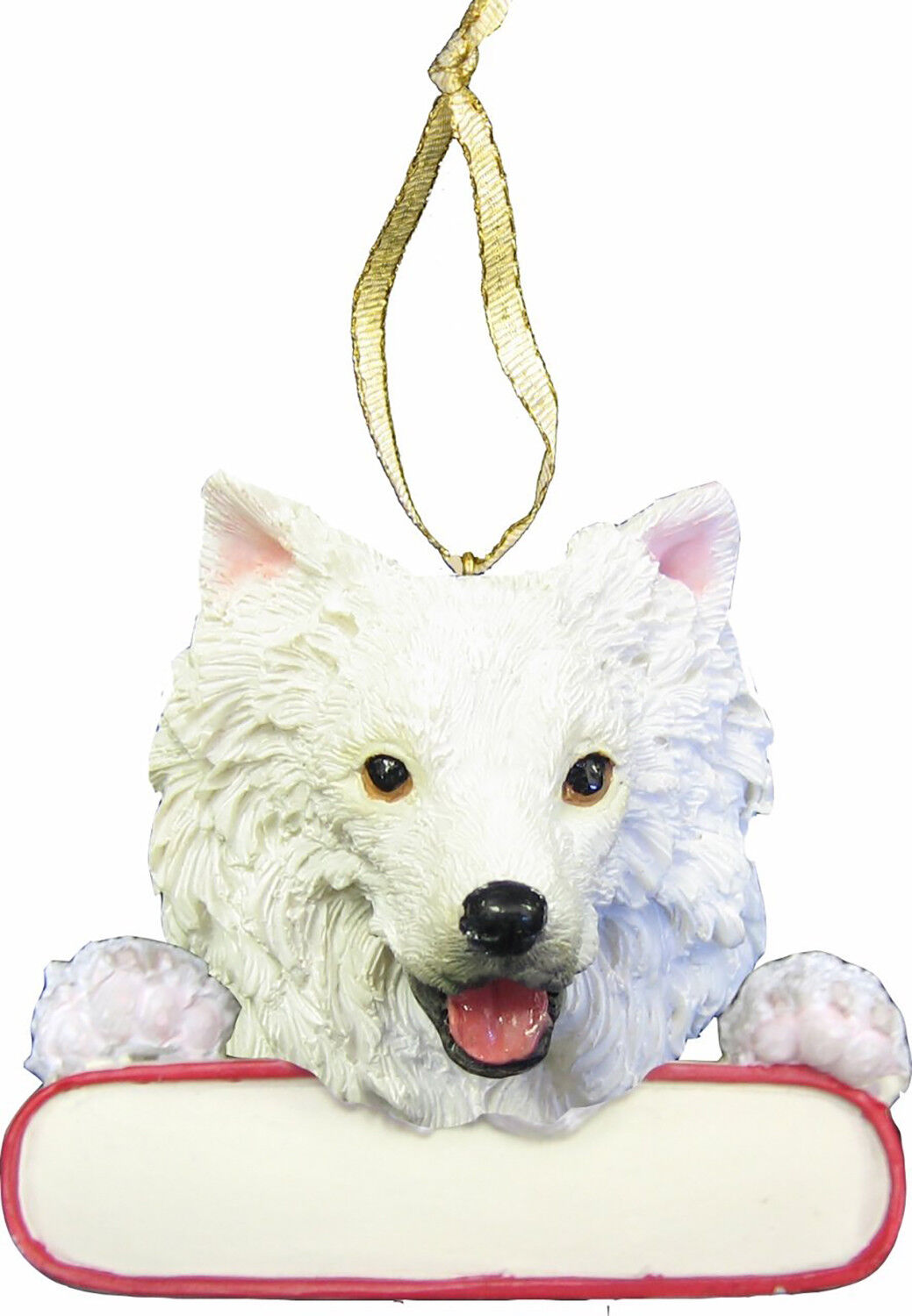 American Eskimo Ornament "Santa's Pals" With Personalizable Name Plate