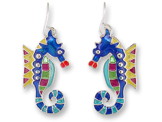Judith Geiger Silver Plated Calypso Seahorse Enamel Dangle Earrings