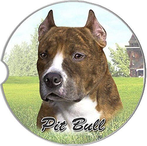 ES Pets Absorbent Stoneware Car Cup Holder Coaster, Brindle Pit Bull