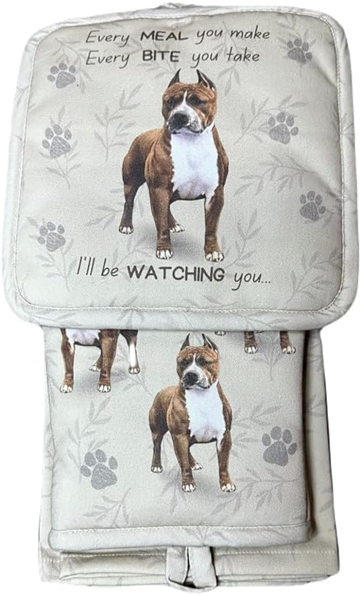 E&S Pets Pit Bull Dog 3 Piece Kitchen Set -  Oven Mitt, Towel, Pot Holder