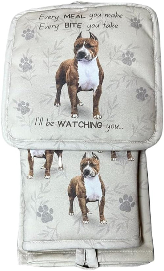 E&S Pets Pit Bull Dog 3 Piece Kitchen Set -  Oven Mitt, Towel, Pot Holder