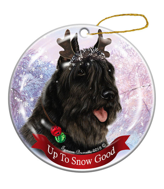 Holiday Pet Gifts Black Bouvier Reindeer Dog Porcelain Christmas Ornament