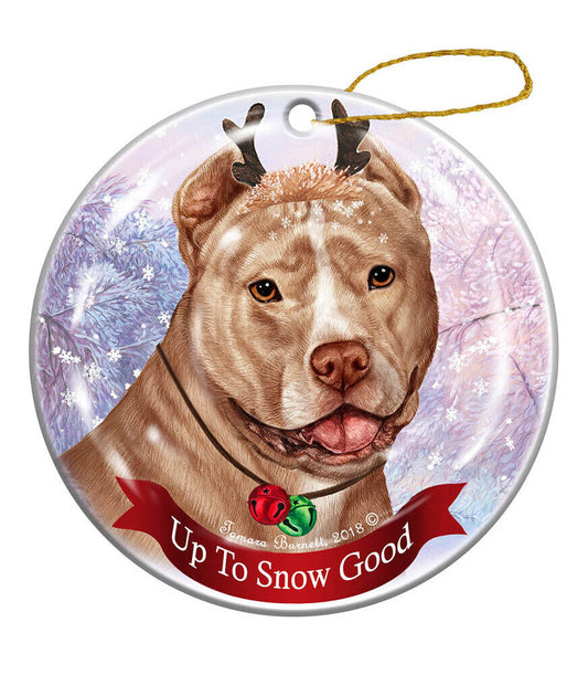 Holiday Pet Gifts Cream White Pit Bull Cropped Dog Porcelain Christmas Ornament