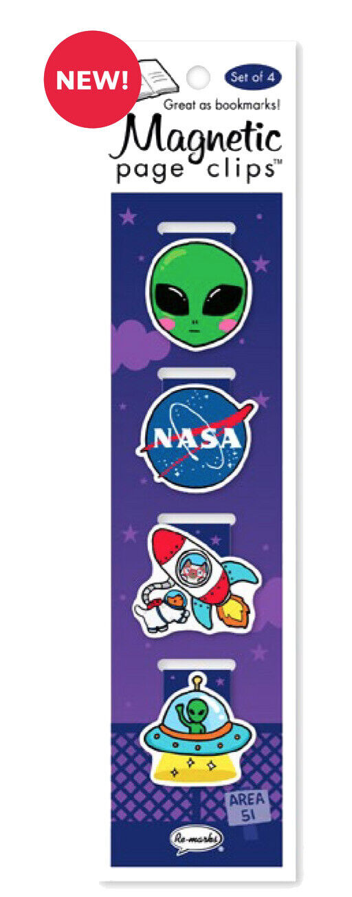 NASA, Alien, Spaceships Illustrated Magnetic Page Clips Set of 4 by Re-marks