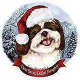 Holiday Pet Gifts Shih Tzu Chocolate/White Dog Santa Hat Porcelain Ornament