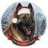 Holiday Pet Gifts Belgian Tervuren Fawn Dog Santa Hat Porcelain Ornament