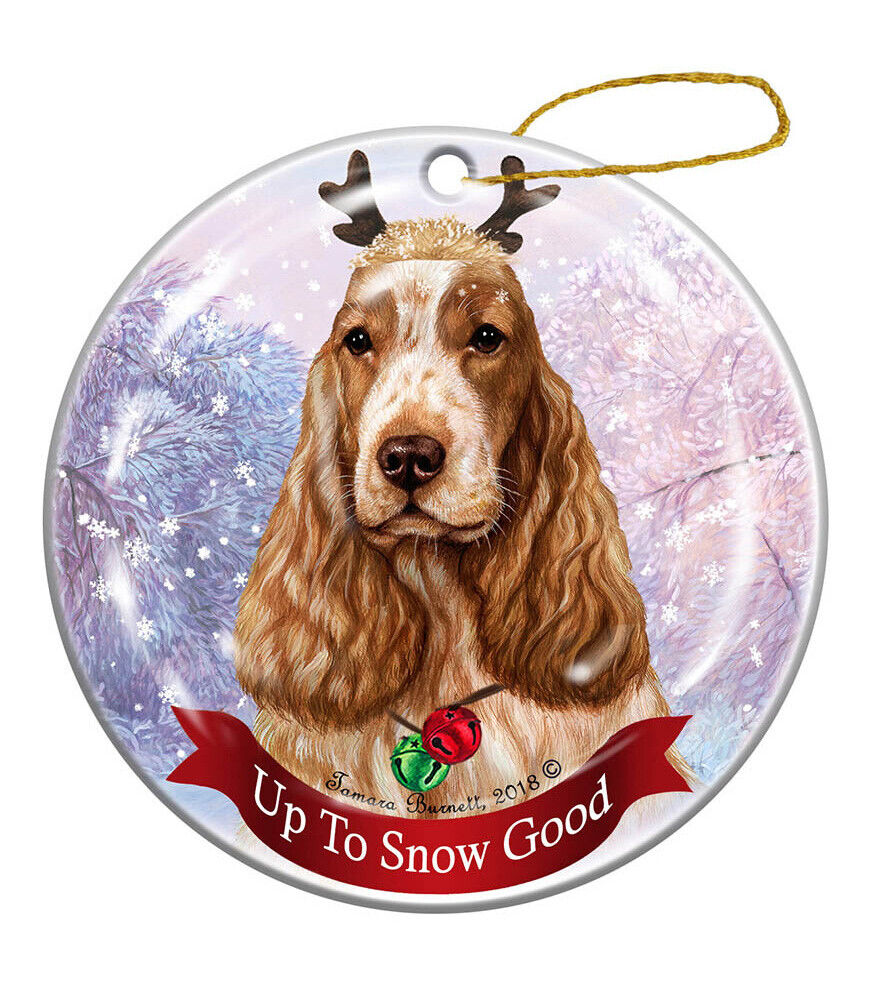 English Cocker Orange Roan Reindeer Dog Porcelain Christmas Ornament