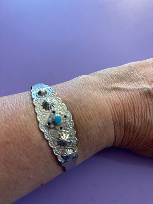 Finishing Touch Silver Cuff Bracelet with Imitation Turquoise Swarovski Crystal