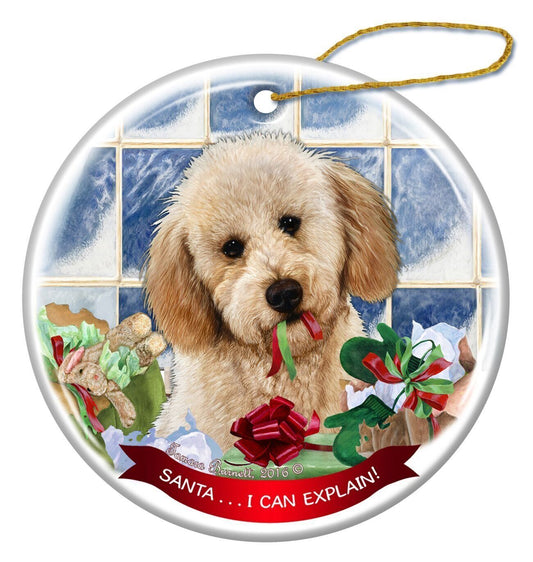 Yellow Labradoodle Dog Porcelain Ornament Pet Gift 'Santa.. I Can Explain!'