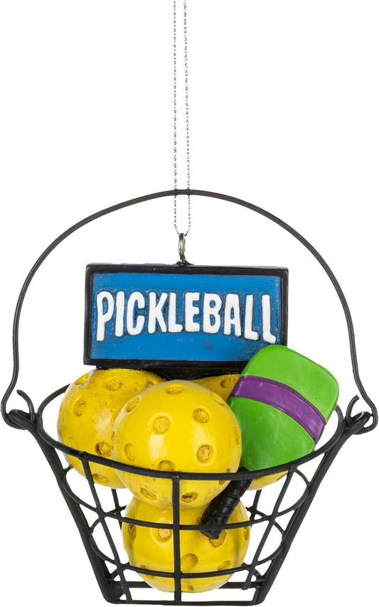 Ganz Pickle Ball Basket with Balls and Paddle Decorative Occasional Ornament