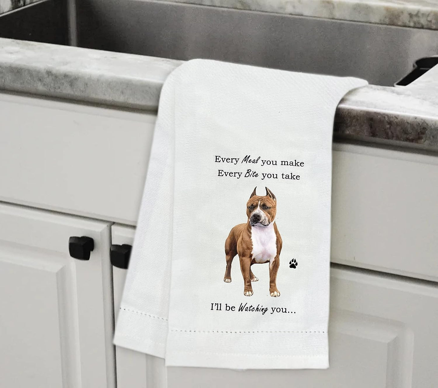 E&S Pets 711-26 Pit Bull Brindle & White Dog Kitchen Towel, Off-white