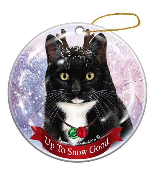 Holiday Pet Gifts Tuxedo Cat Porcelain Christmas Ornament