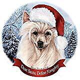 Holiday Pet Gifts Chinese Crested Powder Puff Dog Santa Hat Porcelain Ornament