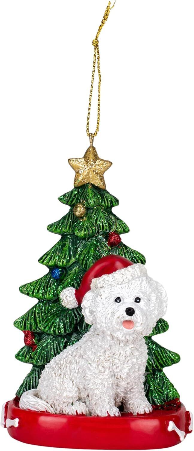 Kurt Adler Bichon Frise With Santa Hat Christmas Tree Ornament, 4.25 "