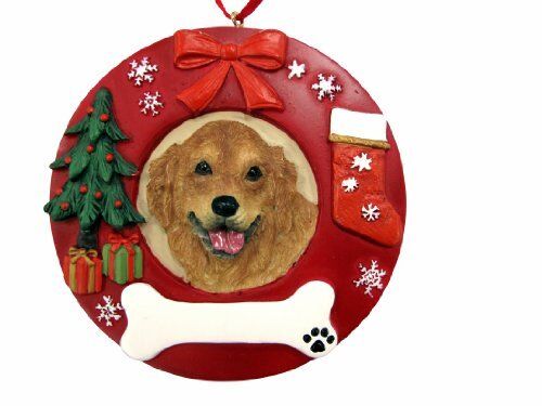 E&S Pets Golden Retriever Christmas Ornament Wreath Shaped Easily Personalized