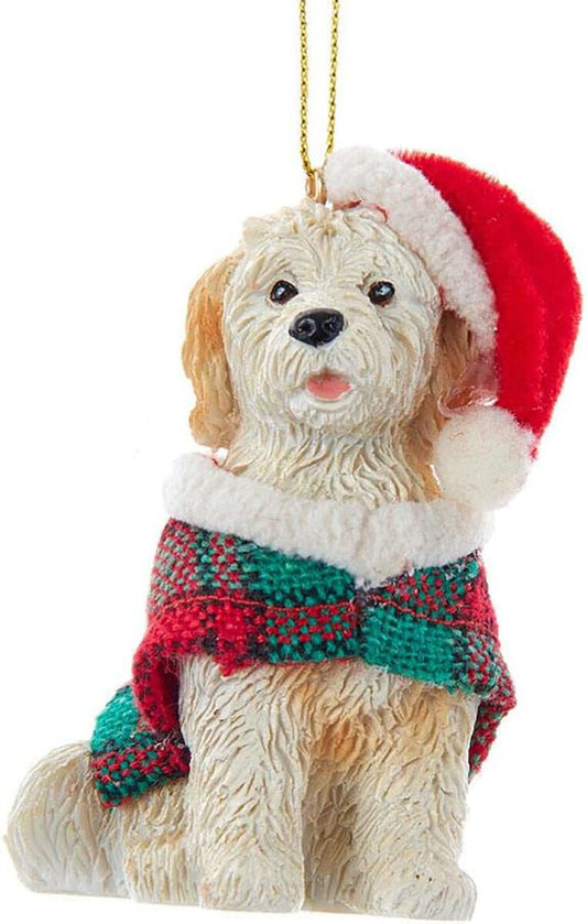 Kurt Adler Goldendoodle With Plaid Coat and Santa Hat Ornament (D4218GD)