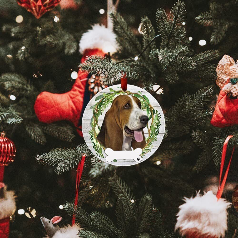 Basset Hound Ornament - E&S Pets, DIY Personalizable, Ceramic Round Ornament