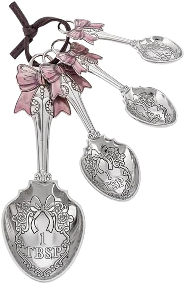 Ganz 4-Piece Set - Colorful Measuring Spoons with Pink Bows, 5.25 inches