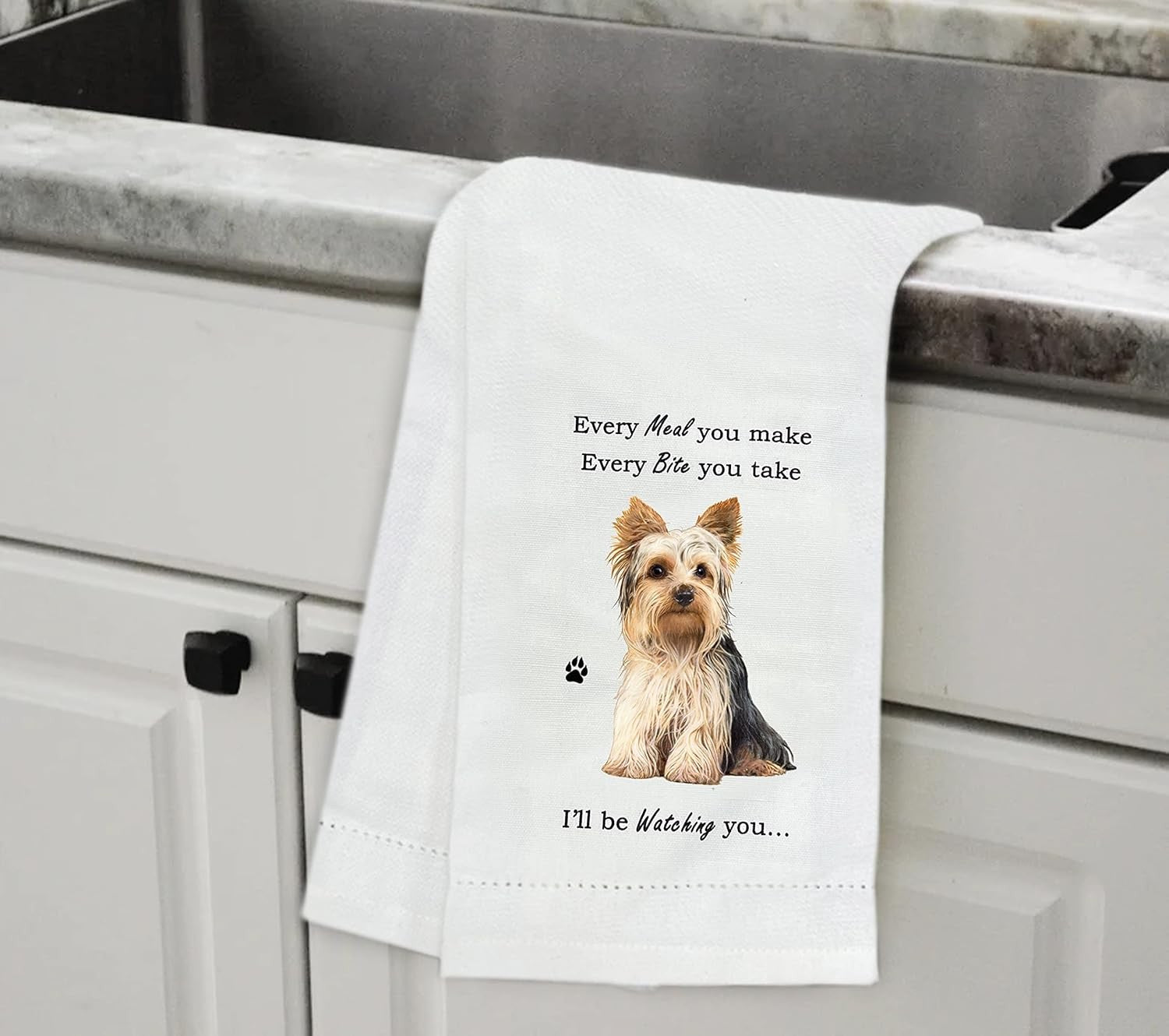 E&S Pets 711-45 Yorkie Yorkshire Terrier Dog Kitchen Towel, Off-white