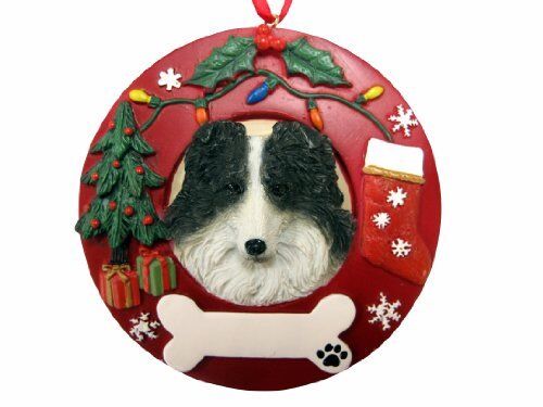 E&S Pets Border Collie Christmas Ornament Wreath Shaped Easily Personalized