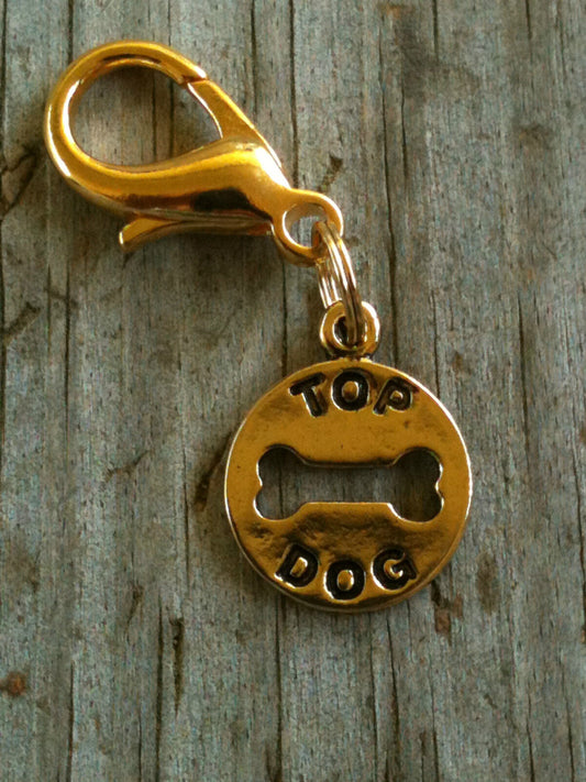 Lobster Claw Gold Plated Lead Free Pewter "Top Dog" Cutout Charm / Zipper Pull