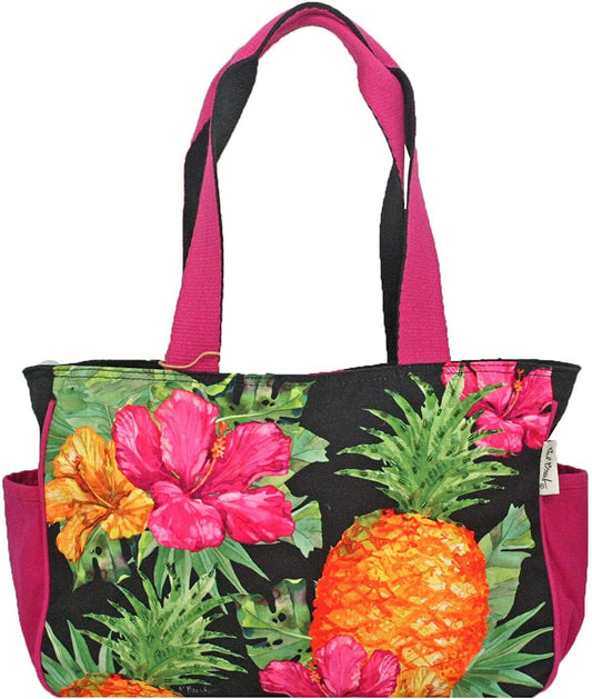 Sun N Sand Paul Brent Hibiscus and Pineapple Medium Tote Bag, 14” x 4” x 10”