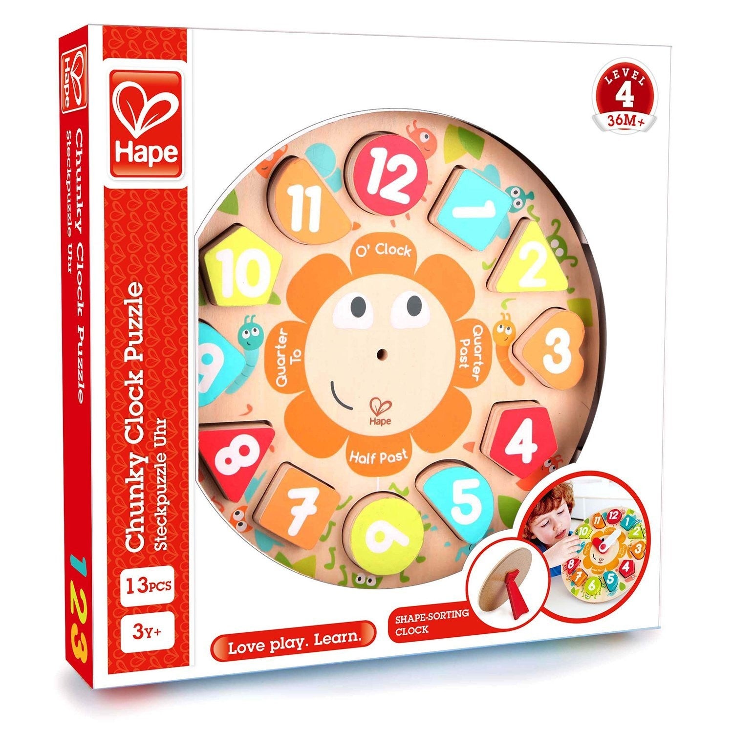 Hape Chunky Clock Puzzle Game, Multicolor, 9.65'' x 1.38''