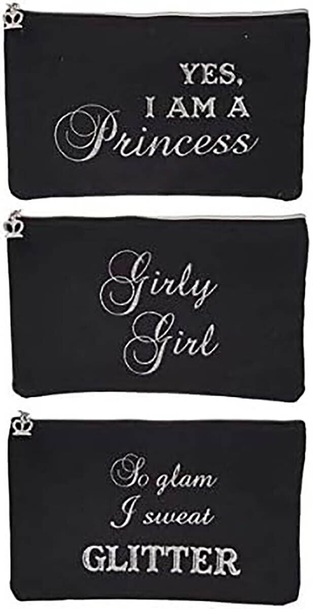 Ganz Tiara Girl Cosmetic Bags, 81/2" W. x 5" H, Black and Silver